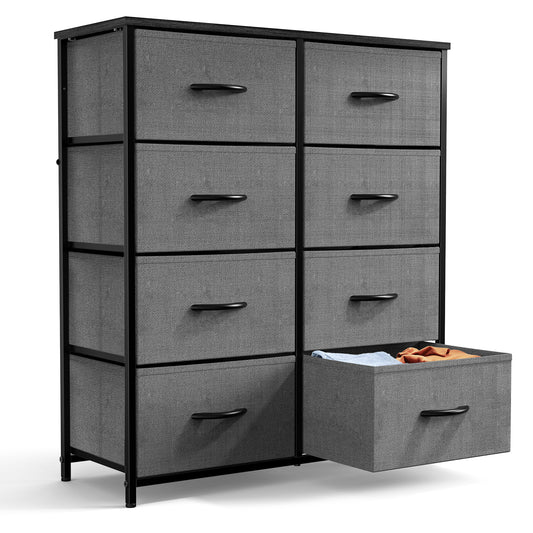 Sweetcrispy Dresser for Bedroom with 8 Drawers Tall Dresser & Chest of Drawers Fabric Dresser with Wood Top and Sturdy Steel Frame